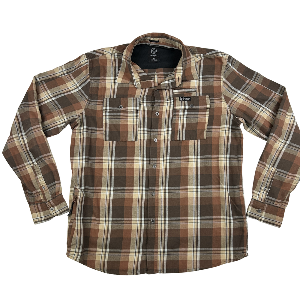 Wrangler Outdoor Shirt Mens Large Plaid Flannel Button Up Long Sleeve